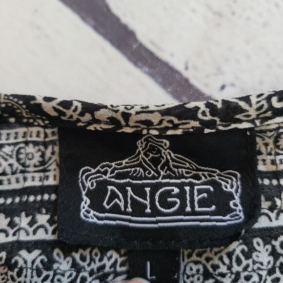 Angie Size L Black White Elephant Print Sheer Blouse with Brass Detail - Picture 8 of 10